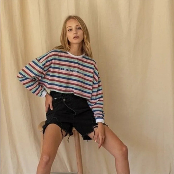 Insane Gene Hi-Rise Crossover Short Distressed Mom Jeans Shorts Black Y2K Size M - Picture 11 of 12